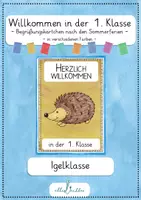 Vorschau - Anderer Materialtyp - Igel - Willkommen in der 1. Klasse - Begrüßungskärtchen nach den Sommerferien - Deckblatt