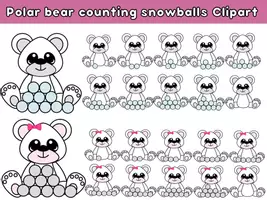 Προεπισκόπηση - Clipart / Γραφήματα - Polar bear counting snowballs clipart - Εξώφυλλο