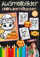Vorschau - Mal- und Bastelvorlagen - Halloween Kätzchen: Ausmalbilder mit Sprüchen | Klasse 1 bis 4 - Deckblatt
