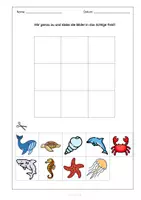 Vorschau - Mal- und Bastelvorlagen - Wassertiere Hörpuzzle Lesepuzzle - Hörverstehen, Lesen, Wortschatz, Präpositionen, mit MP3 Distanzunterricht - Seite 1