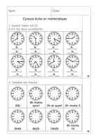 Aperçu - Feuilles d'exercices - Epreuve Horloge / Heure / Durée de temps - Page 1