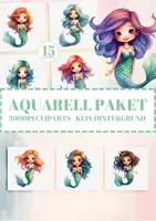 Vorschau - selbst erstellte Cliparts/Grafiken - 15 Niedliche Meerjungfrauen Clipart PNG - Deckblatt
