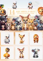 Vorschau - selbst erstellte Cliparts/Grafiken - 14 Niedliche Australische Babytiere Clipart - Deckblatt