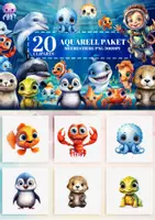 Vorschau - selbst erstellte Cliparts/Grafiken - 20 Meerestiere Aquarell Clipart - Deckblatt