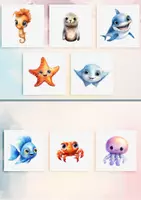 Vorschau - selbst erstellte Cliparts/Grafiken - 20 Meerestiere Aquarell Clipart - Seite 3