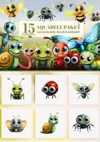 Vorschau - selbst erstellte Cliparts/Grafiken - 15 Aquarell Insekten Käfer Clipart - Deckblatt