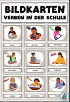 Vorschau - Präsentationen/Tafelbilder - Bildkarten / Wortkarten Verben "In der Schule" DaZ / DaF / Deutsch - Deckblatt