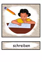 Vorschau - Präsentationen/Tafelbilder - Bildkarten / Wortkarten Verben "In der Schule" DaZ / DaF / Deutsch - Seite 1