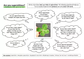Vorschau - Arbeitsblätter - questions about superstitions + writing task - Deckblatt