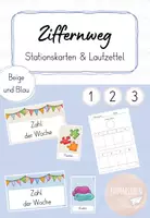 Vorschau - Arbeitsblätter - Ziffernweg - Stationskarten & Laufzettel (beige und blau) - Deckblatt