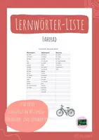 Vorschau - Arbeitsblätter - Fahrrad Lernwörter - Deckblatt