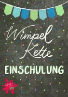 Vorschau - Mal- und Bastelvorlagen - Wimpelkette zum Thema EINSCHULUNG in den Farben grün, türkis, blau - Deckblatt