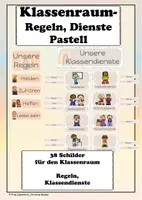 Vorschau - Bildkarten - Klassendienste Regeln Schilder pastell Classroom Management Klassenraumorganisation Dienste Aufgaben - Deckblatt