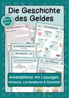 Vorschau - Arbeitsblätter - Die Geschichte des Geldes - Arbeitsblätter & Infotexte - mit Lernlandkarte, Deckblatt und Lösungen - Deckblatt