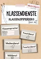 Vorschau - Mal- und Bastelvorlagen - Klassenzimmerdeko line art & Boho: Klassendienste - Deckblatt