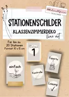 Vorschau - Mal- und Bastelvorlagen - Klassenzimmerdeko line art & Boho: Stationenschilder DEU - Deckblatt