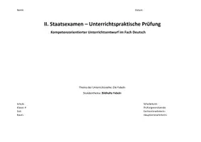 Vorschau - Stundenentwürfe - Unterrichtsentwurf Deutsch Fabeln Staatsexamen - Seite 1