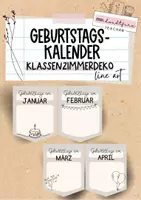 Vorschau - Mal- und Bastelvorlagen - Klassenzimmerdeko line art & Boho: Geburtstagskalender - Deckblatt