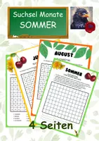 Vorschau - Arbeitsblätter - Wortgitter Suchsel Sommer: Juni Juli August - Deckblatt