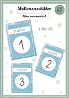Vorschau - Stationenlernen - Stationenschilder - Blau marmoriert (pdf und pptx) - Deckblatt