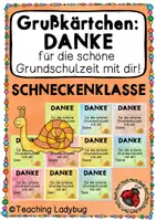 Vorschau - Bildkarten - Grußkärtchen Schneckenklasse - DANKE für die schöne Grundschulzeit mit dir! - Deckblatt