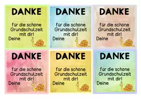 Vorschau - Bildkarten - Grußkärtchen Schneckenklasse - DANKE für die schöne Grundschulzeit mit dir! - Seite 1