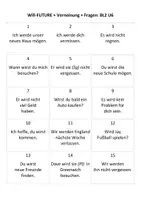 Vorschau - Arbeitsblätter - Phrase Cards Will-FUTURE mit Verneinung u Fragen BL2 U6 - Seite 1