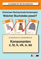 Vorschau - Spiele - Einfaches Rechtschreib-Kartenspiel: Konsonanten - z, tz, k, ck, s, ss - Deckblatt