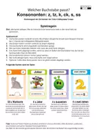 Vorschau - Spiele - Einfaches Rechtschreib-Kartenspiel: Konsonanten - z, tz, k, ck, s, ss - Seite 1