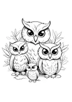 Vorschau - Mal- und Bastelvorlagen - Eulenfamilie zum Anmalen Freebie 3 Ausmalbilder - Seite 1