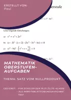 Vorschau - Arbeitsblätter - Mathematik Aufgaben Satz vom Nullprodukt - Deckblatt