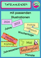 Vorschau - Bildkarten - Tafelkalender - Wochentage, Monate, Jahre, Jahreszeiten - 2 verschiedene Schriftarten! - Deckblatt