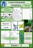 Vorschau - Unterrichtsreihen - Wirbeltiere Unterrichtsreihe, Leseweg, Hörweg, Tafelmaterial, Arbeitsblätter - Deckblatt