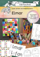 Vorschau - Arbeitsblätter - Lesen lernen mit Bilderbüchern: Buchstabe E - Elmar - Deckblatt