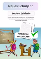 Vorschau - Arbeitsblätter - Neues Schuljahr, Suchsel, einfach, Wortgitter, Buchstabensalat, Buchstabengitter, Wortsuchrätsel, Wortsuche, Worträtsel, Wortsuchsel, Wörtersuche, Suchrätsel - Deckblatt