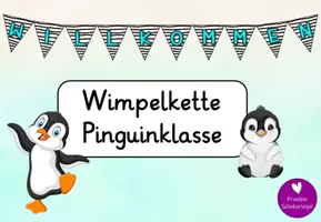 Vorschau - Mal- und Bastelvorlagen - Wimpelkette für deine Pinguinklasse - Willkommen - Deckblatt