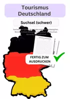 Vorschau - Arbeitsblätter - Tourismus Deutschland, Suchsel, schwer, Wortgitter, Buchstabensalat, Buchstabengitter, Wortsuchrätsel, Wortsuche, Worträtsel, Wortsuchsel, Wörtersuche, Suchrätsel - Deckblatt