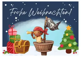 Vorschau - Mal- und Bastelvorlagen - Piratenklasse Weihnachten Postkarte Weihnachtskarte - Seite 1