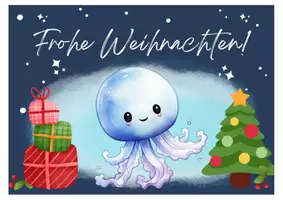 Vorschau - Mal- und Bastelvorlagen - Quallenklasse Klassentier Qualle Weihnachten Postkarte - Seite 1