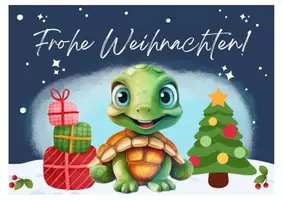 Vorschau - Mal- und Bastelvorlagen - Schildkrötenklasse Postkarte Weihnachten Klassentier Schildkröte - Seite 1