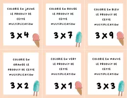 Aperçu - Cartes d'exercices - Tables de multiplication multiplicolore - Page 2
