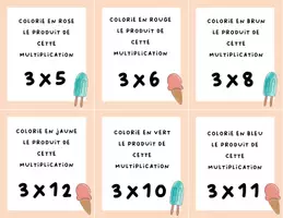 Aperçu - Cartes d'exercices - Tables de multiplication multiplicolore - Page 3