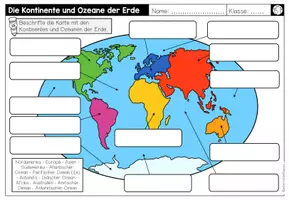 Vorschau - Arbeitsblätter - Kontinente und Ozeane der Erde - Kartenarbeit - Seite 1