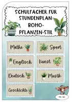 Vorschau - Poster - Fächerschilder für Stundenplan - Pflanzen-Boho-Stil - Deckblatt
