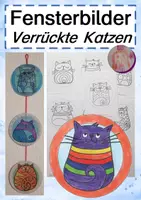 Vorschau - Mal- und Bastelvorlagen - Fensterbilder: Verrückte Katzen - Deckblatt