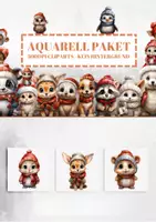 Vorschau - selbst erstellte Cliparts/Grafiken - 15 Aquarell Niedliche Weihnachtstier Kollektion - Deckblatt