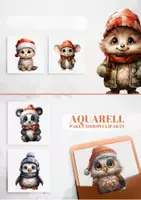 Vorschau - selbst erstellte Cliparts/Grafiken - 15 Aquarell Niedliche Weihnachtstier Kollektion - Seite 3