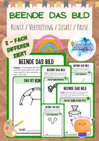 Vorschau - Mal- und Bastelvorlagen - Beende das Bild Kunst / Vertretung / Pause / Zusatz grün - Deckblatt