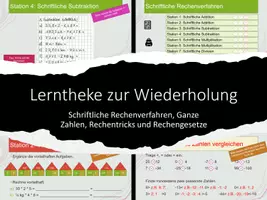 Vorschau - Arbeitsblätter - Lerntheke zur Wiederholung: schriftliche Rechenverfahren, Ganze Zahlen, Rechengesetze und Rechentricks - Seite 1