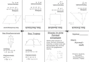 Vorschau - Merkblätter - Faltheft: Formeln für Formen - Parallelogramm, Trapez, Drachen, etc. - Deckblatt